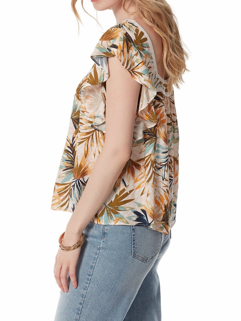 Jessica Simpson Multi-Color Tropical Ruffle Cap-Sleeve Blouse - Picture 3 of 5